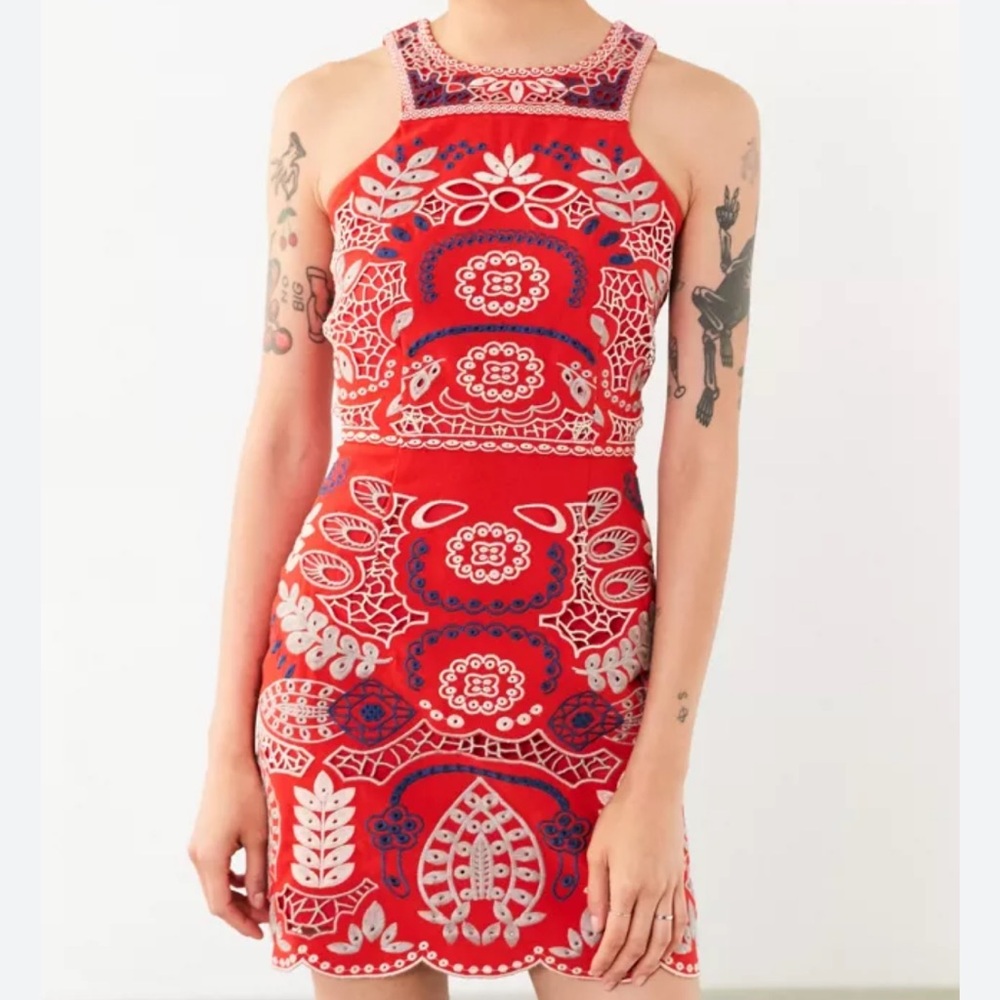 JOA Embroidered Red Patterned Sleeveless Dress Sold Out Size XS
